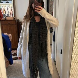 Women's Black Textured Fringe Scarf